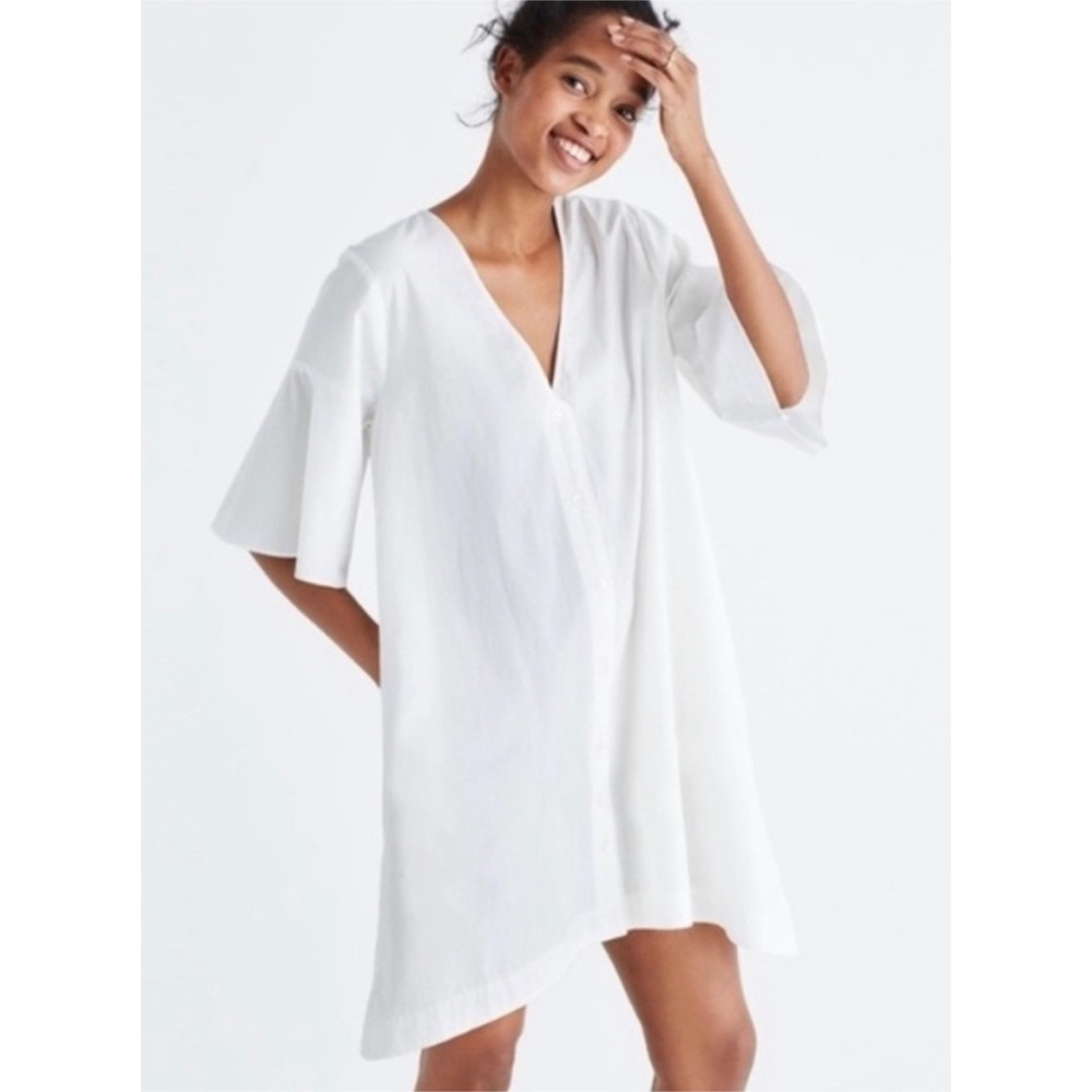 Madewell White V-Neck Flutter Sleeve Shift Dress